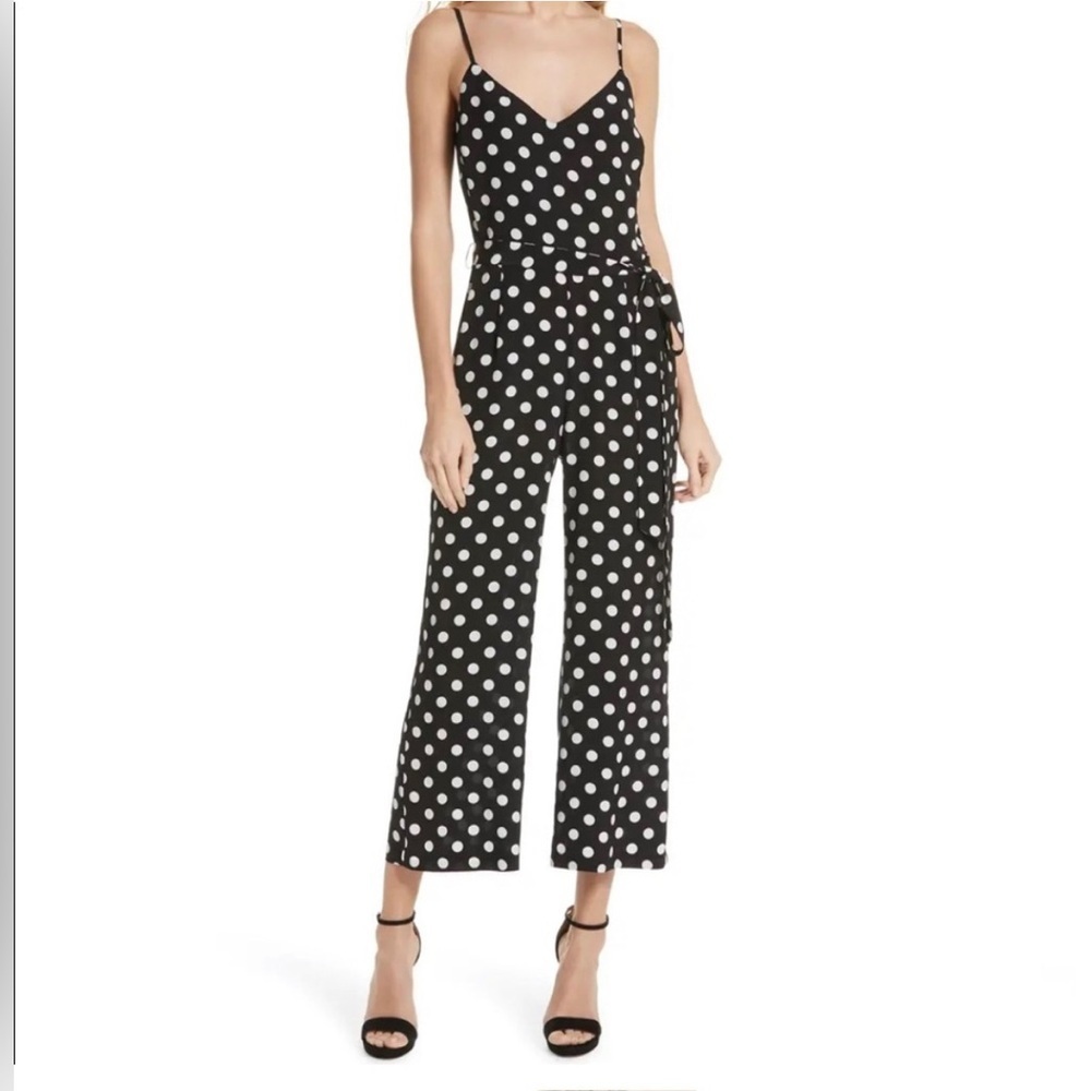 L'agence Jaelyn V Neck Cami Polka Dot Retro Silk Printed Jumpsuit size 2
